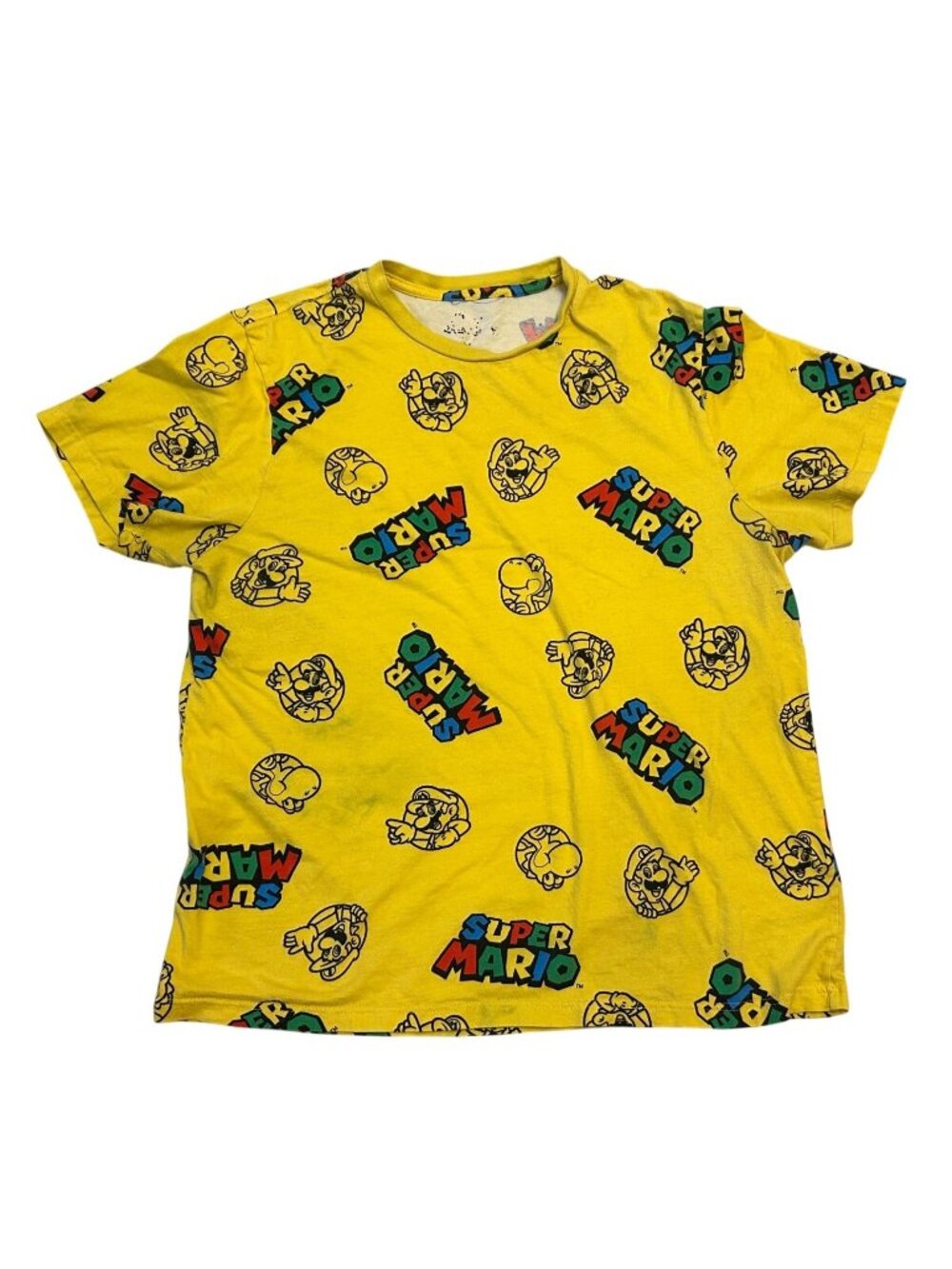 Super Mario All Over Print T-Shirt Mens XL Yellow Nintendo Luigi Yoshi AOP Tee